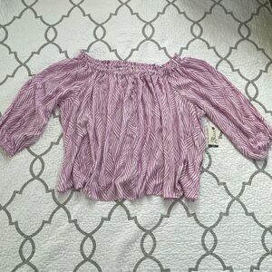 Terra & Sky Off the Shoulder Violet Pink Patchwork Blouse Womens Size 0X (14W)